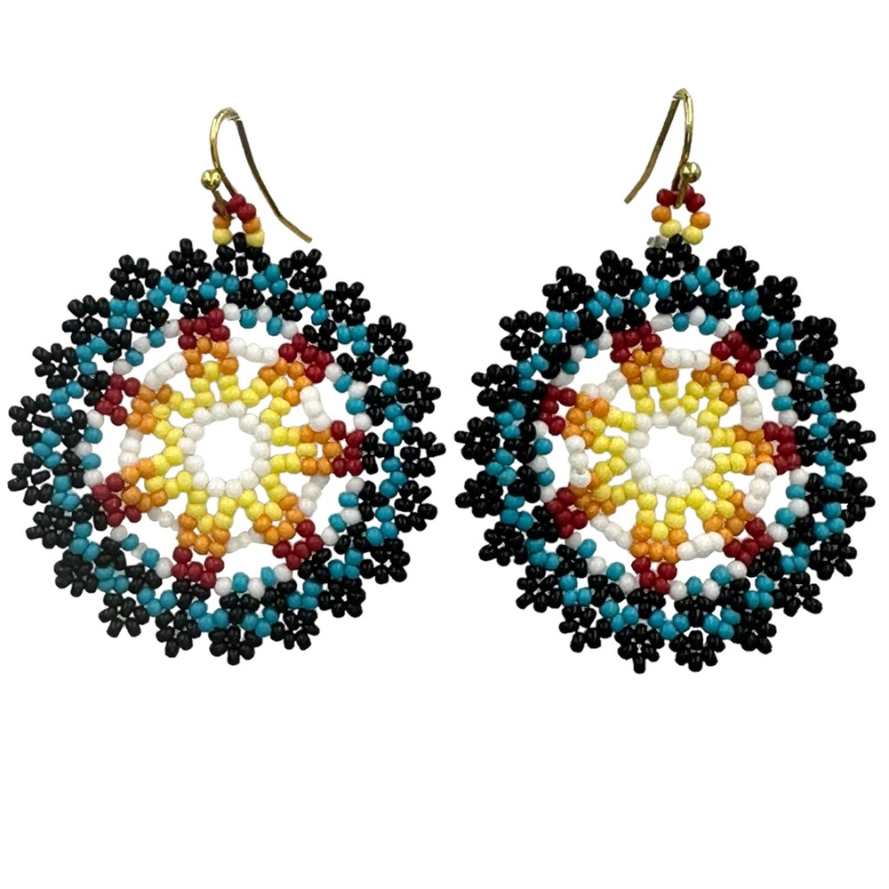 Multicolor Beaded Open Work Burst Seed Bead Handmade Dangle Earrings